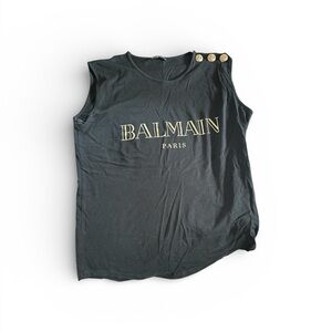Balmain Black Muscle Tee with Gold Accents